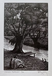 'Parson's Pleasure' (wood engraving, 10 x 7cm, 2022)